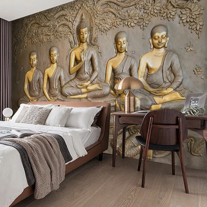 Custom 3D Sienos Freskos Eiropean Stiliaus Reljefinis Aukso Budos Foto Tapetai Kambarį Viešbutyje Fone Dekoro 3D Papel De Parede