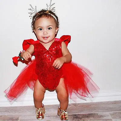Pudcoco 2018 Kūdikiui Baby Girl Kalėdų Bodysuit Princesė Šalies Blizgančiais Širdies Formos Tiulio Bodysuit Playsuit Apranga Kostiumas 0-3Y