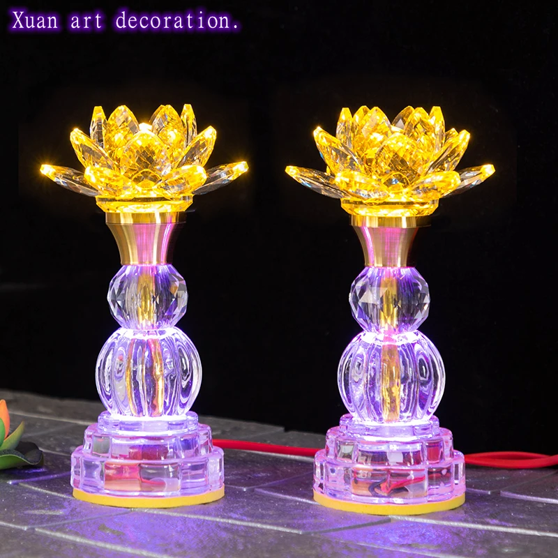 [Atsargų] Crystal lotus lempa LED spalvinga ryškių lotus lempa pora Buda lempa namų plug-in, dekoracijos namams