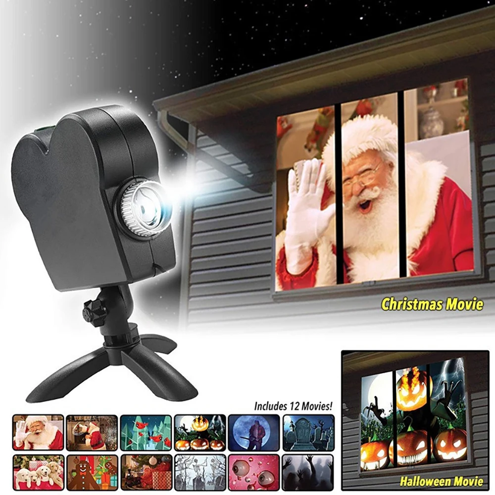 Kalėdų Helovinas Lazerinis Projektorius 12 Filmai Disco Šviesos Mini Vitrinos Namų Projektorius, Patalpų Lauko Stebuklų Projektorius