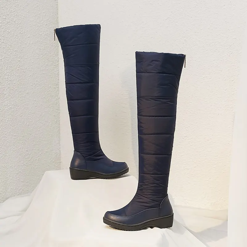 MORAZORA DIDELIS DYDIS 35-44 Šiltas žemyn sniego batai moterims pliušinis užtrauktukas per kelio ilgi batai juoda mėlyna ponios medvilnės žieminiai batai
