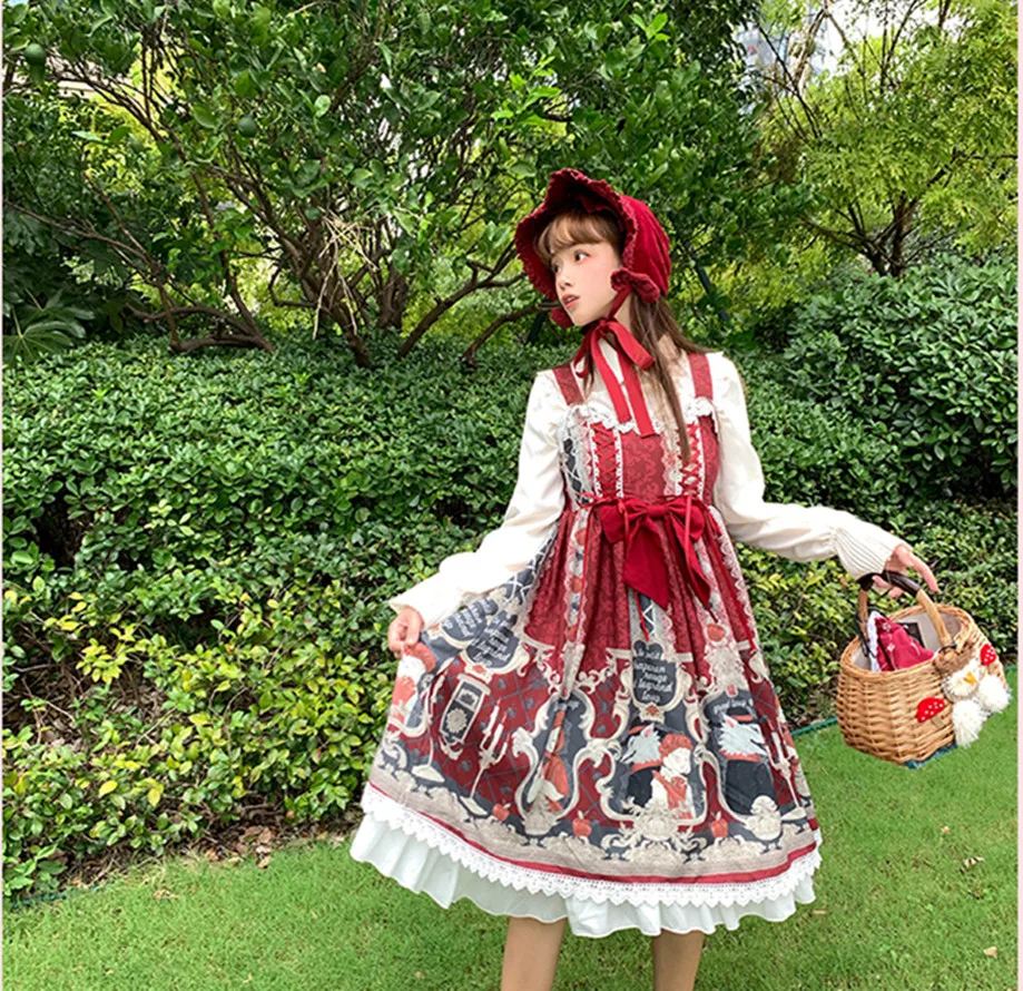 Princess arbatėlė saldus lolita suknelė retro Minkštas Mergina cosplay spausdinimo JSK spausdinimo bowknot derliaus mielas aukšto juosmens JSK cos loli