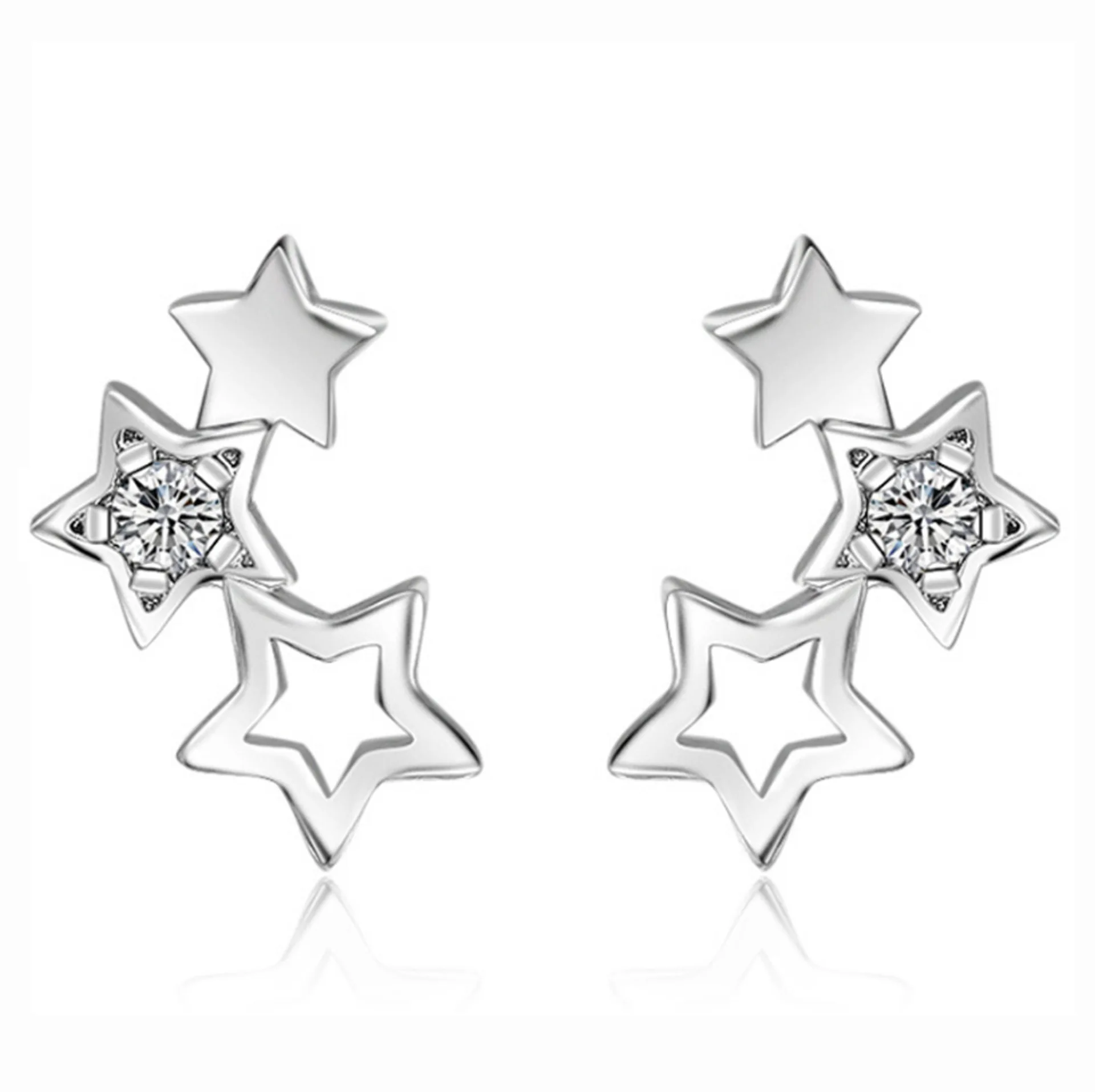 925 Sterling Silver Crystal Tuščiaviduriai Star Stud Auskarai Moterims, Vaikams Vestuvių Moterų pendientes eh1409