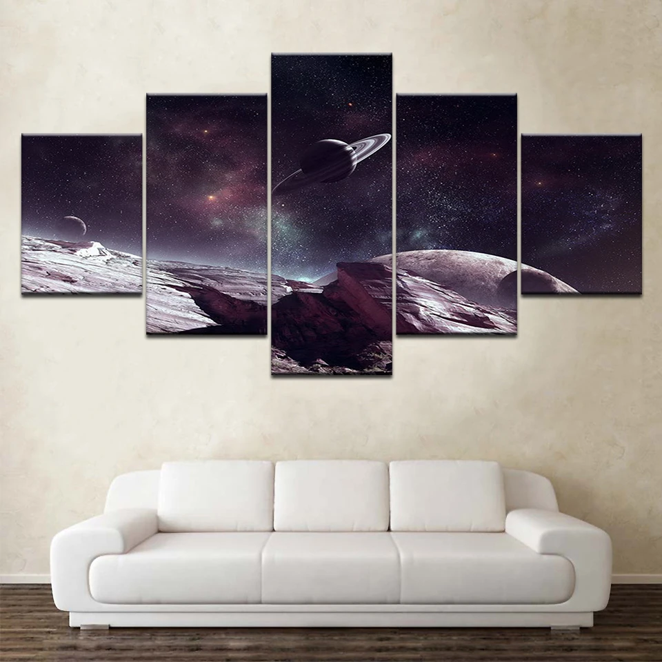 Modulinė Drobės, Paveikslai, Sienos Menas 5 vnt Kosminių Planetų Abstrakčiai Plakatai HD Spaudinių Kosmoso Nuotraukų, Namų Dekoro Sistema