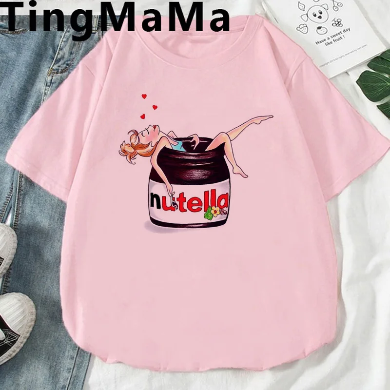 Kawaii Nutella Marškinėliai Moterims Vasaros Top Animacinių filmų T-shirt Juokinga Harajuku Grafinis Ulzzang Unisex Plius Dydis Ponios Viršų Tees Moteris