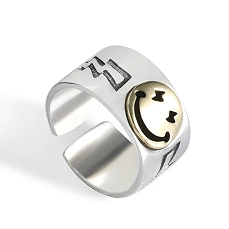Platus Žiedas 925 sidabro Moterų Mados Juvelyrikos Šypsena Sėkmės Veido Žiedai Merginų Hip-Hop Didelis Atidarymo Aukščio Žiedas, Papuošalų Dovana