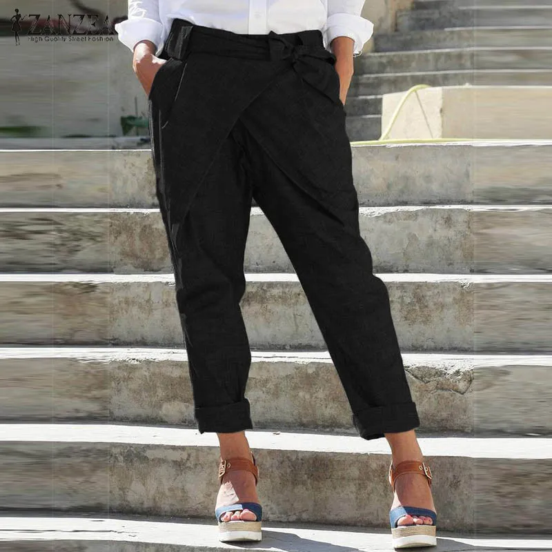 Haremo Kelnės, moteriškos Kelnės 2021 ZANZEA Elastinga Juosmens Elegantiškas Atsitiktinis Atsitiktinis Pantalon Juostinės Kietųjų Nėrinių Palazzo Plius Dydis 5XL