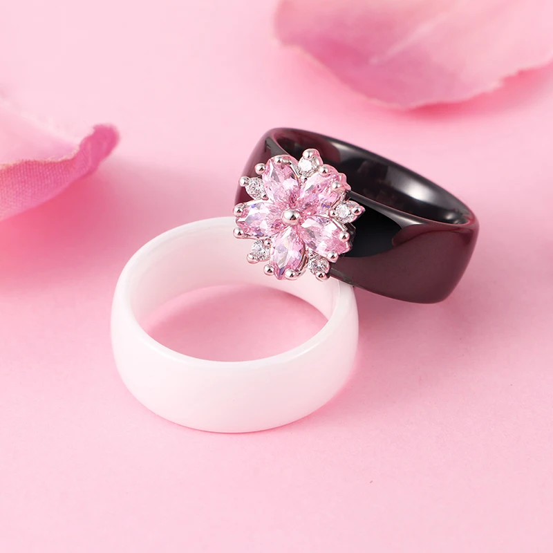 Moteriška Rožinė Kristalų Geometrinis Žiedas Geros Kokybės Sveiką Keramikos Žiedas Žada Vestuvių, Sužadėtuvių Žiedai Moterims, Greitas Pristatymas