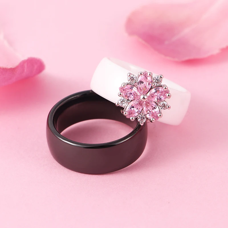 Moteriška Rožinė Kristalų Geometrinis Žiedas Geros Kokybės Sveiką Keramikos Žiedas Žada Vestuvių, Sužadėtuvių Žiedai Moterims, Greitas Pristatymas