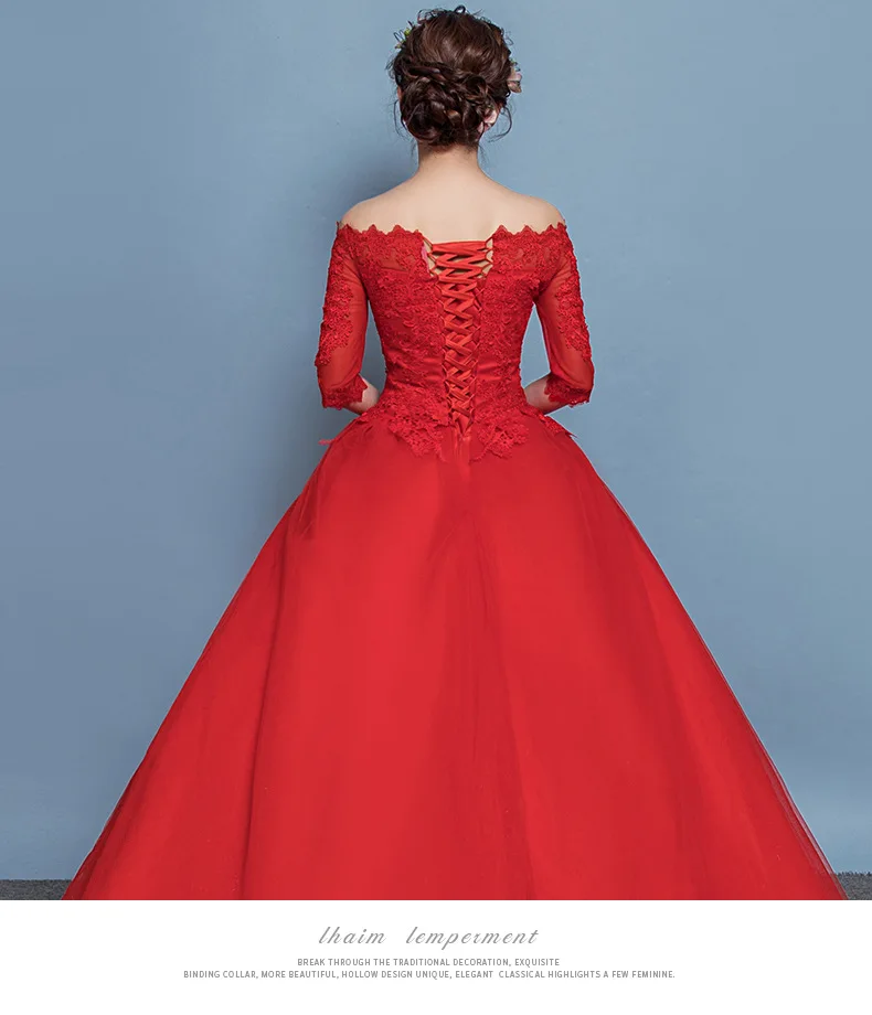 LYG-D20#Valtis Kaklo pusė rankovės nėrinių vestuvės promenadzie suknelė 2020 naujas didmeninės Užsakymą ilgai, Vestuvių Suknelės, Kamuolys Suknelė raudona