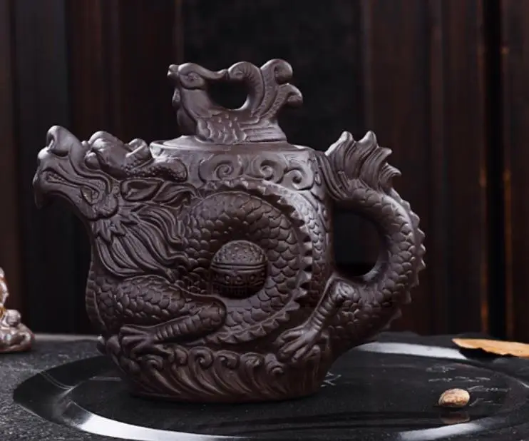 Autentiškas yixing arbatinukas drakonas ir feniksas arbatos puodo talpa raudonos molio arbatos rinkinys virdulys kung fu arbatinukas