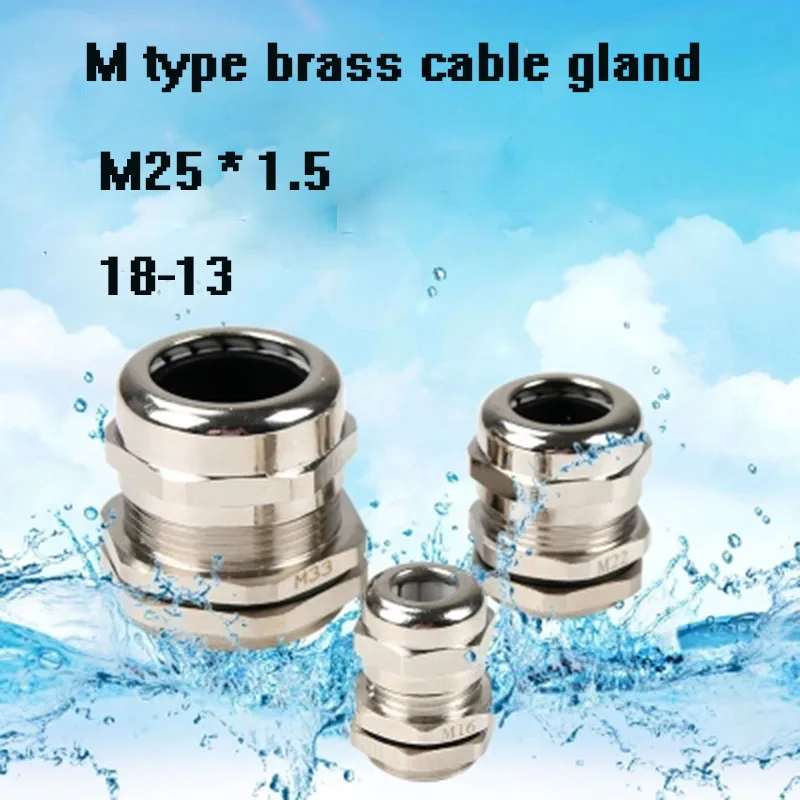1piece M25*1.5 Nikelio ir Žalvario Metalo IP68 Vandeniui, Kabelių Riebokšlius Jungtis Viela Liaukos 13-18mm kabelio laidų jungtis tarpininku