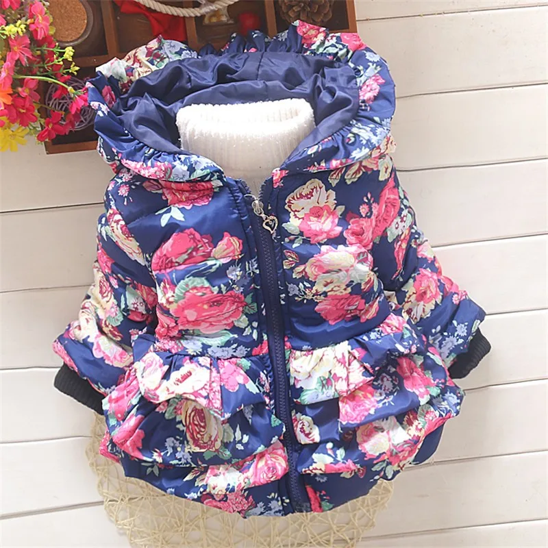 BibiCola žiemos mergaičių paltai mada vaikams, striukes medvilnės viršutiniai drabužiai hoodies vaikų šiltas gėlių tirštėti kūdikių žemyn&parkas