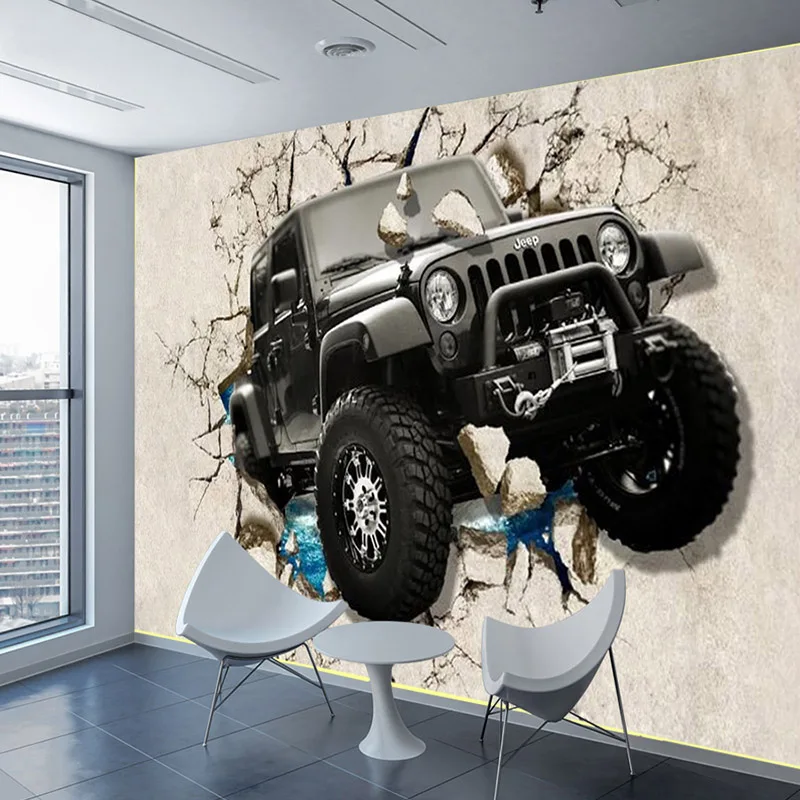 Custom Foto Tapetai, 3D Stereoskopinis Jeep Automobilių Skaldyti Sienos Freskos Kambarį Vaikų Berniukų Miegamasis Dekoratyvinės Sienų Freskos Popieriaus