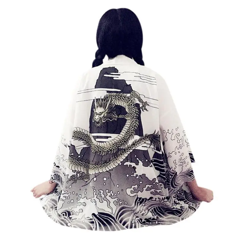 EFINNY Derliaus Vasarą Moterys Cardigan Dragon Bangos Atspausdintas Šifono 2018 Apsaugos nuo Saulės Kimono Marškinėliai, Viršutiniai drabužiai