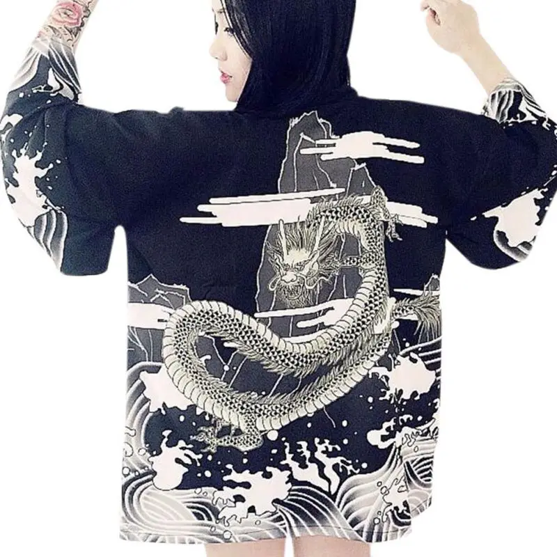 EFINNY Derliaus Vasarą Moterys Cardigan Dragon Bangos Atspausdintas Šifono 2018 Apsaugos nuo Saulės Kimono Marškinėliai, Viršutiniai drabužiai