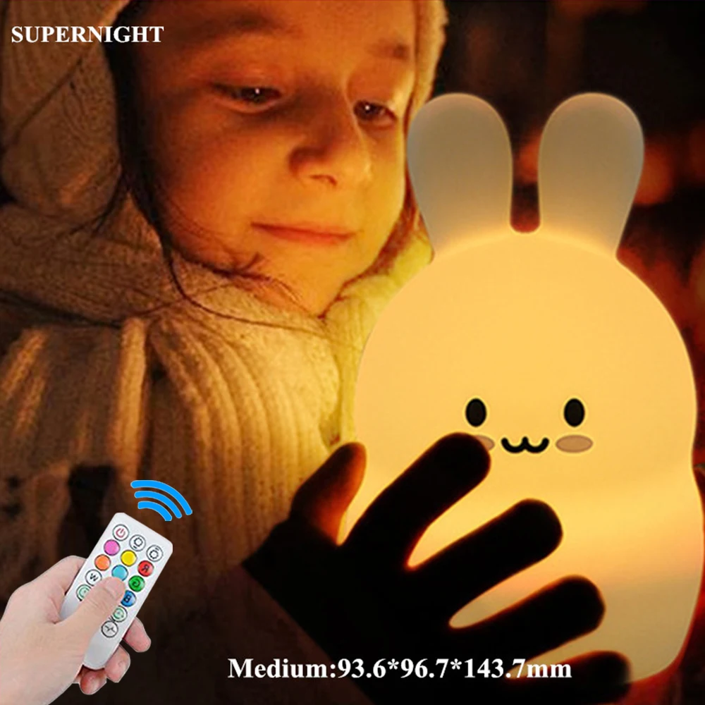Triušis RGB LED Nakties Šviesos Palieskite Jutiklį Nuotolinio Valdymo Pritemdomi Laikmatis USB Įkrovimo Silikono Katytė Lempa Vaikams Baby