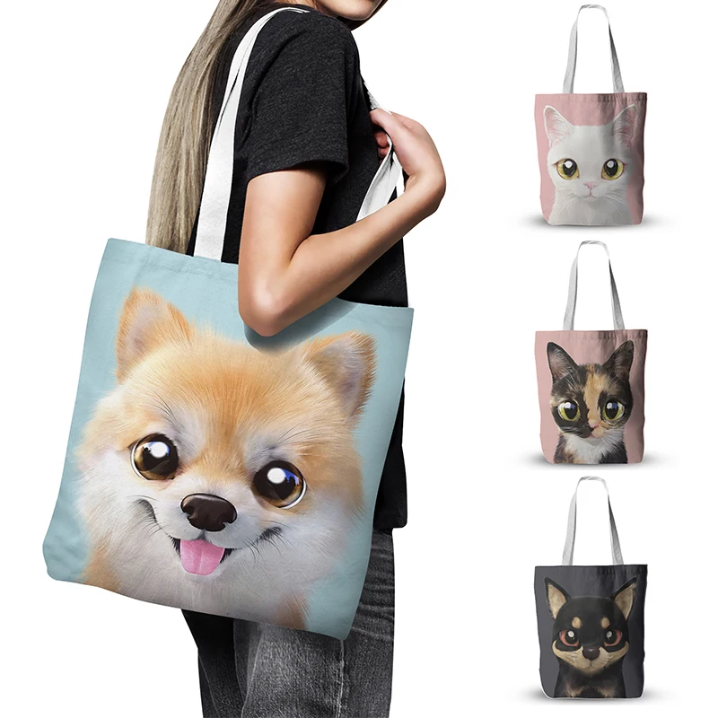 Naujų Gyvūnų Modelio Drobė Maišelis Cute Cat Rankinė Moterims Pirkinių Krepšys Korėjos Paprastas Nešti Maišą Daugkartinio Naudojimo Dideles Talpos Saugojimo Krepšys