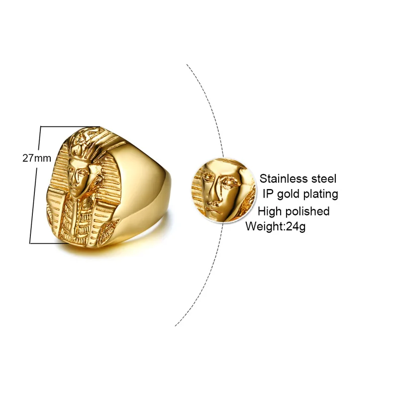 Aukso Spalvos Paslaptingas Senovės Egipto Faraono Žiedas Rock, Punk Nerūdijančio Plieno Vyrų Signet Bling Ring Vyrams Pirštu Papuošalai