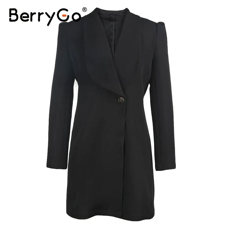 BerryGo Atsitiktinis juoda rudenį moterų švarkas suknelė pritaikytą apykaklę Elegantiškas ilgomis rankovėmis suknelė mygtuką 