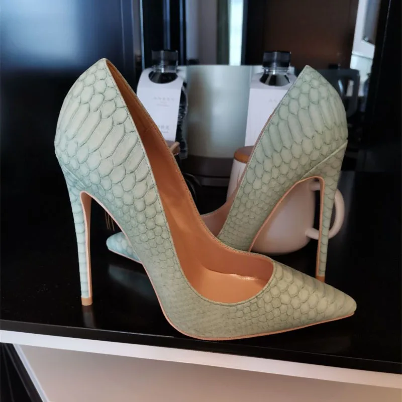 Gražus žalia gyvatė modelis moteris batai, merginos, sexy 12 cm aukštakulnius spausdinti kojų adatos (stiletai) vestuvių plius dydis 33 34 YG034 ROVICIYA