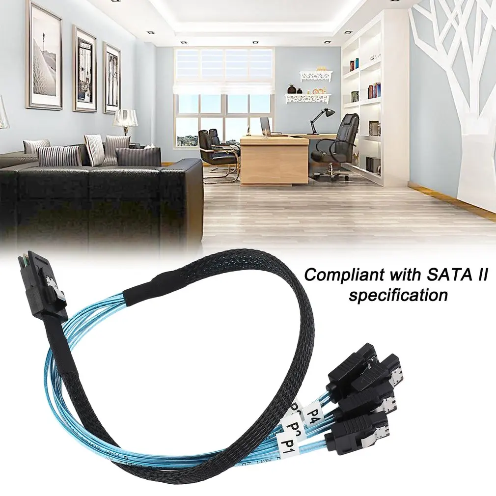 Mini SAS 4i SFF-8087 36P 36-Pin Male to 4 SATA 7-Pin Adapteris, Splitter Cable 0,5 M Connecter Parama 10 Gb / s Band