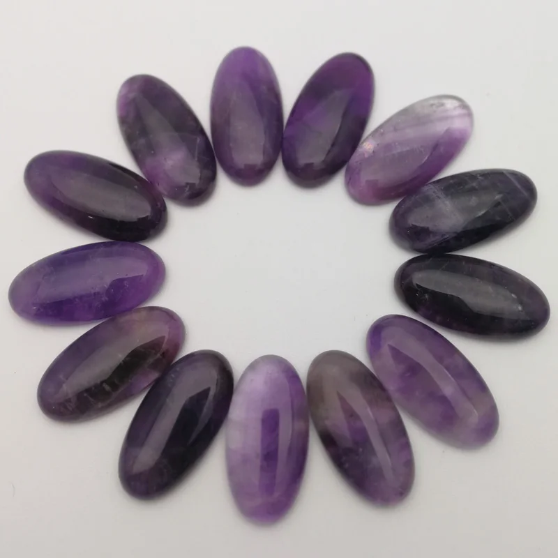 Mados gamtos Amethysts Akmens karoliukai 15x30mm pakabukai violetinė crystal ovalo formos KABINA Cabochon ne skylė 10vnt papuošalai karoliai padaryti