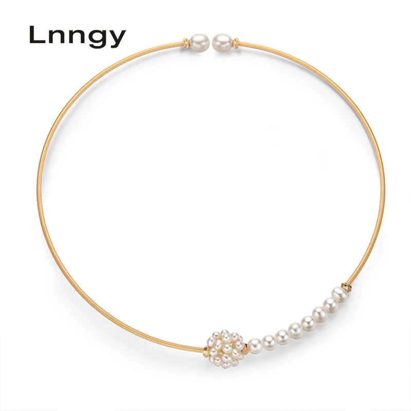 Lnngy 2020 14K Aukso Užpildytas Chokers Karoliai 11,5 cm Natūralių Gėlavandenių Perlų Elegantišką Perlų Karoliai Chokers Moterų Papuošalai, Dovanos