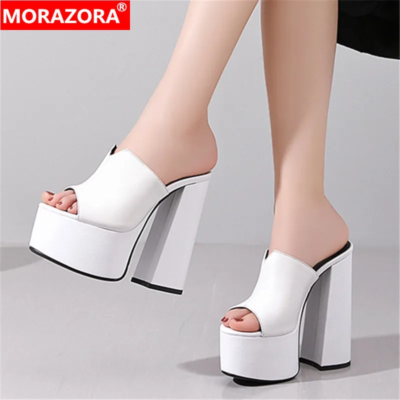 MORAZORA 2020 didelis dydis 33-41 seksualių moterų šlepetės natūralios odos platformos partija batai ekstremalių aukšti kulniukai mulų batai