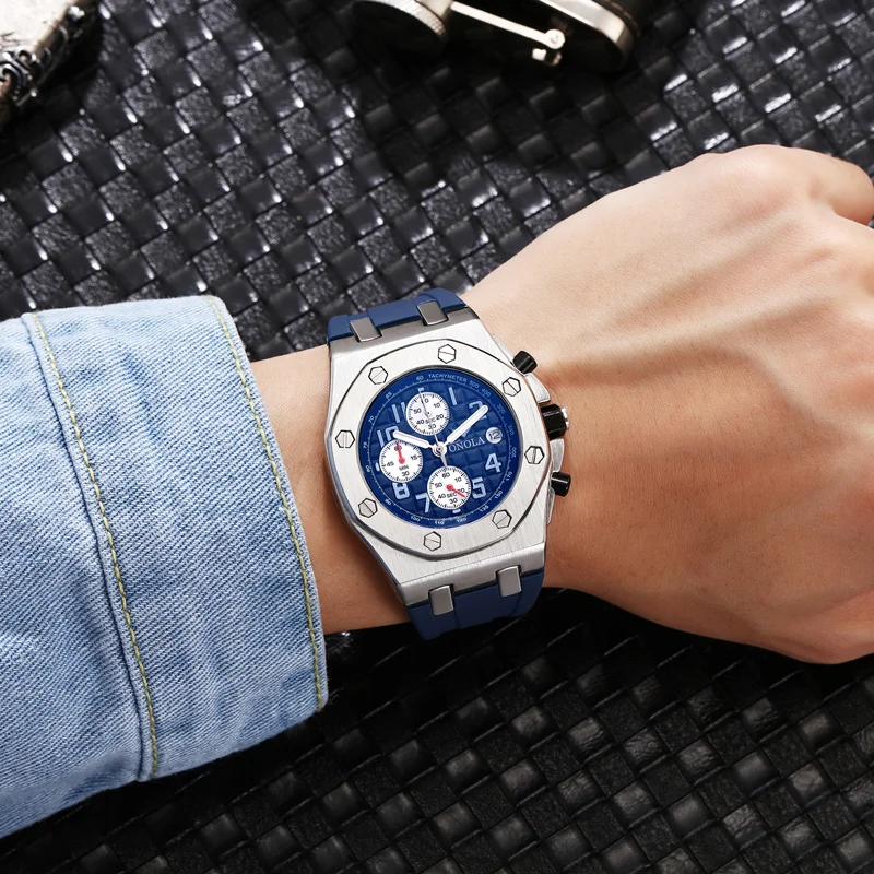2019 ONOLA Prabangos prekės ženklo Mados Sporto Karinės Vyrai Laikrodžiai Laikrodis laikrodis metalo Vandeniui daugiafunkcinis kvarciniai laikrodžių Vyrams