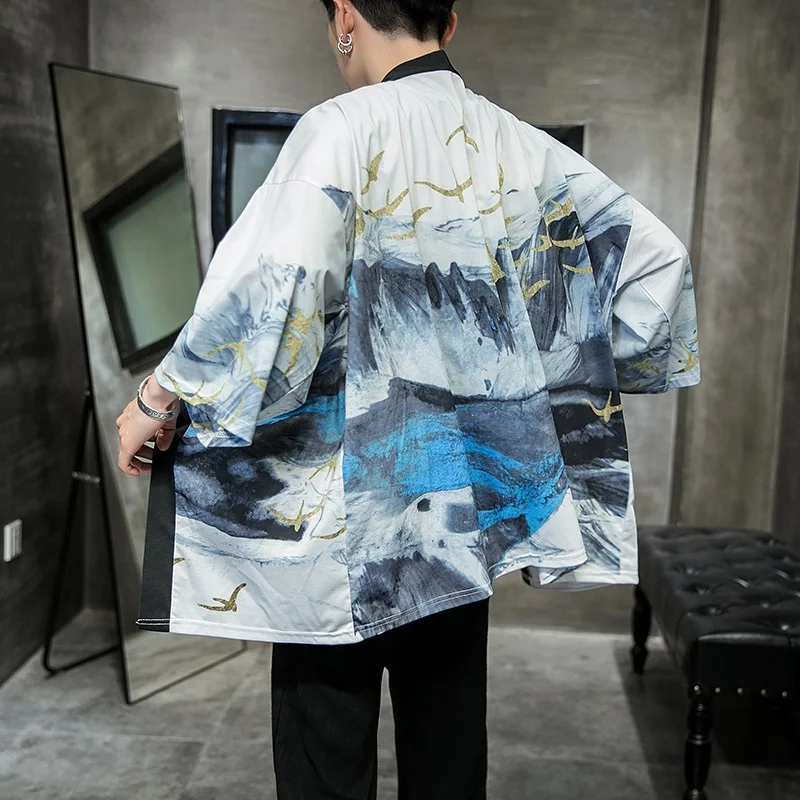 Haori Japonų Kimono Yukata Marškinėliai Vyrams Obi Yukata Samurajus Kimonos Karatė Azijos Streetwear Tradicinių Japonų Drabužių FF2684