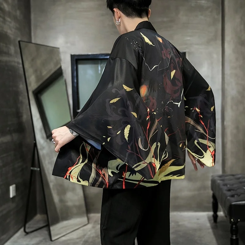 Haori Japonų Kimono Yukata Marškinėliai Vyrams Obi Yukata Samurajus Kimonos Karatė Azijos Streetwear Tradicinių Japonų Drabužių FF2684