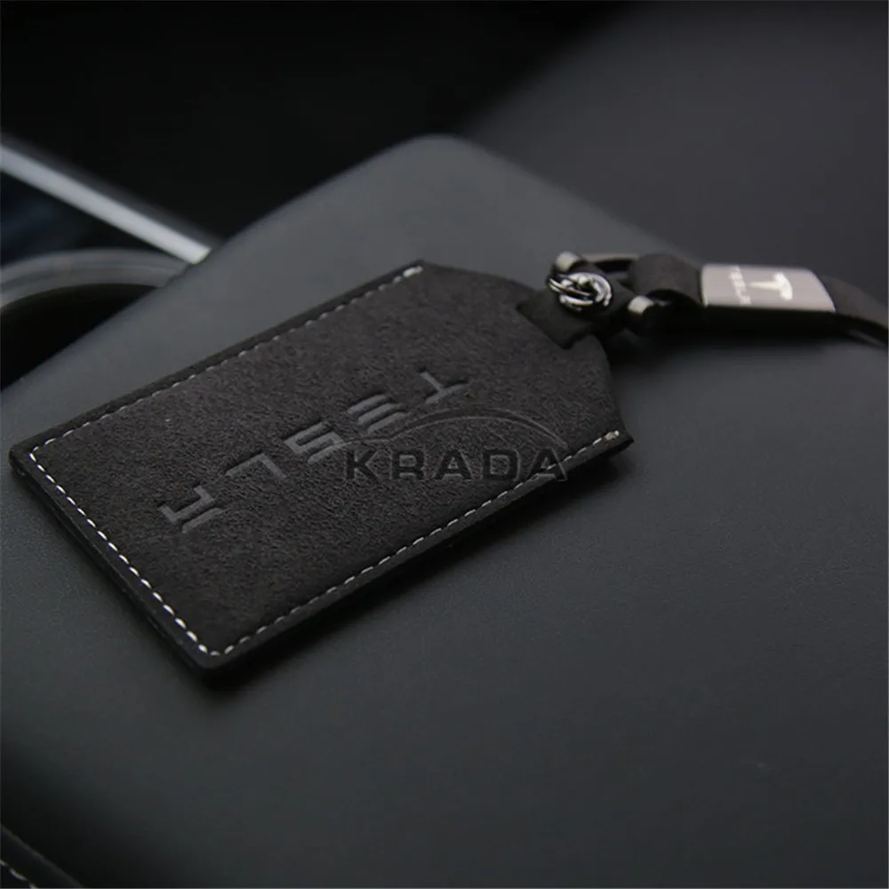 1X Alcantara Keybag Už Tesla Model 3 2016-2020 Patogus Tekstūros Oda Keychain Raktas Fob Kortelės Laikiklį, Automobilių Reikmenys