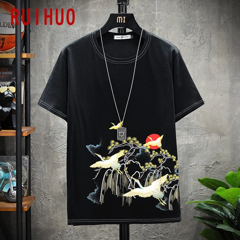 RUIHUO Krano Spausdinti vyriški T-Shirt Mados Streetwear 2020 Metų Hip-Hop Marškinėliai Vyrams Marškinėlius Japonų Drabužių Vyras, M-5XL
