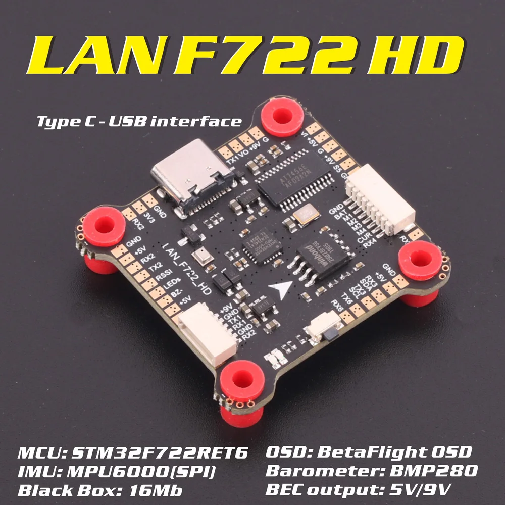 LANF722HD Skrydžio Valdymo 16MbBlack Box Tipo C - USB BetaFlight OSD Baro 5V 9V BEC 3-6S Quadcopter Drone RC Lenktynių FPV