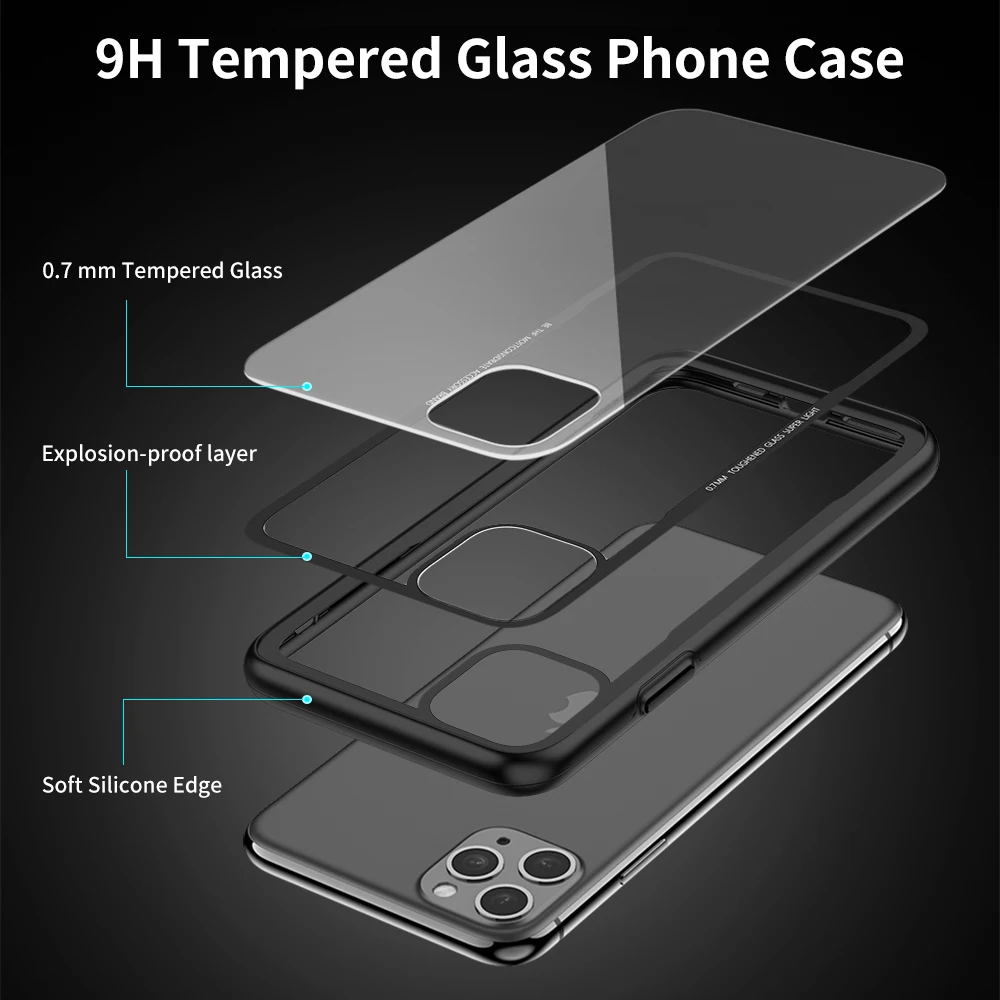FLOVEME Stiklo Atveju iPhone, 11 Pro Max Skaidriu Apsauginiu Grūdintas Stiklas Case For iPhone 7 8 Dangtelis, Skirtas 