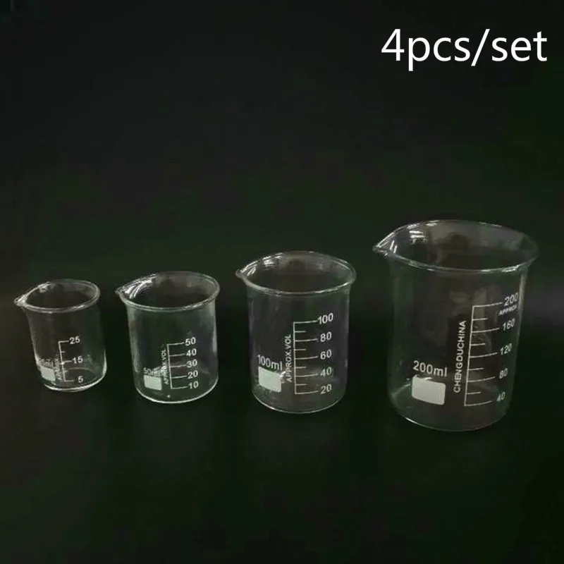 4pcs/set 25ml/50ml/100ml/200ml Mažai Forma Stiklinę Laboratorija Borosilikatinio Stiklo Sutirštės Aukštos Borosilikatinio Nemokamas Pristatymas