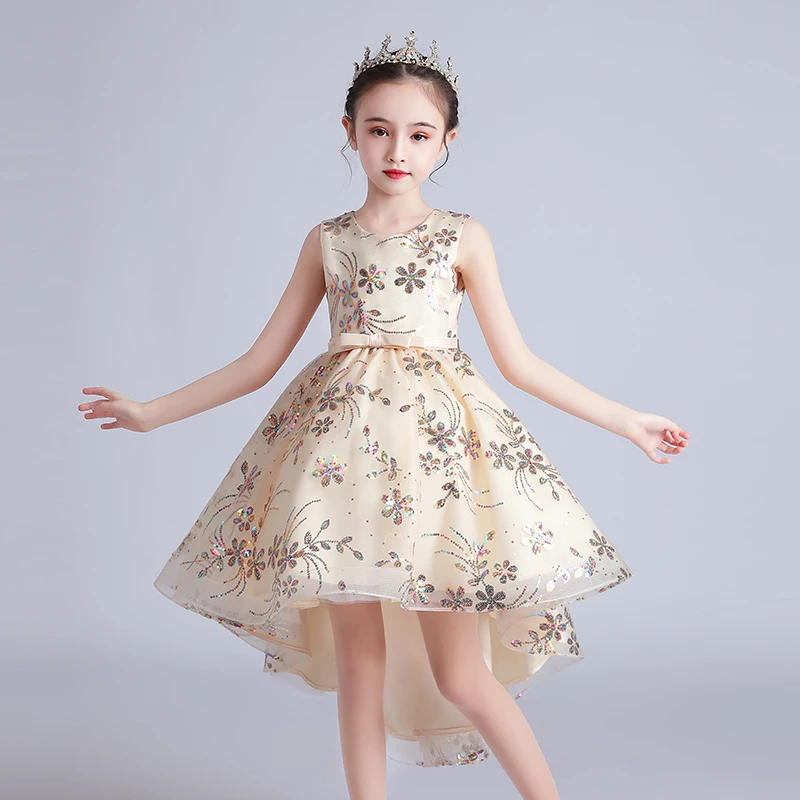 Ledai Angelas Vasaros Suknelė Vaikams Mergina China Žiedlapių Rinkti Juosmens Gale suknelė Bowknot Varčias Princesė Ceremonijoje Suknelės 3-12