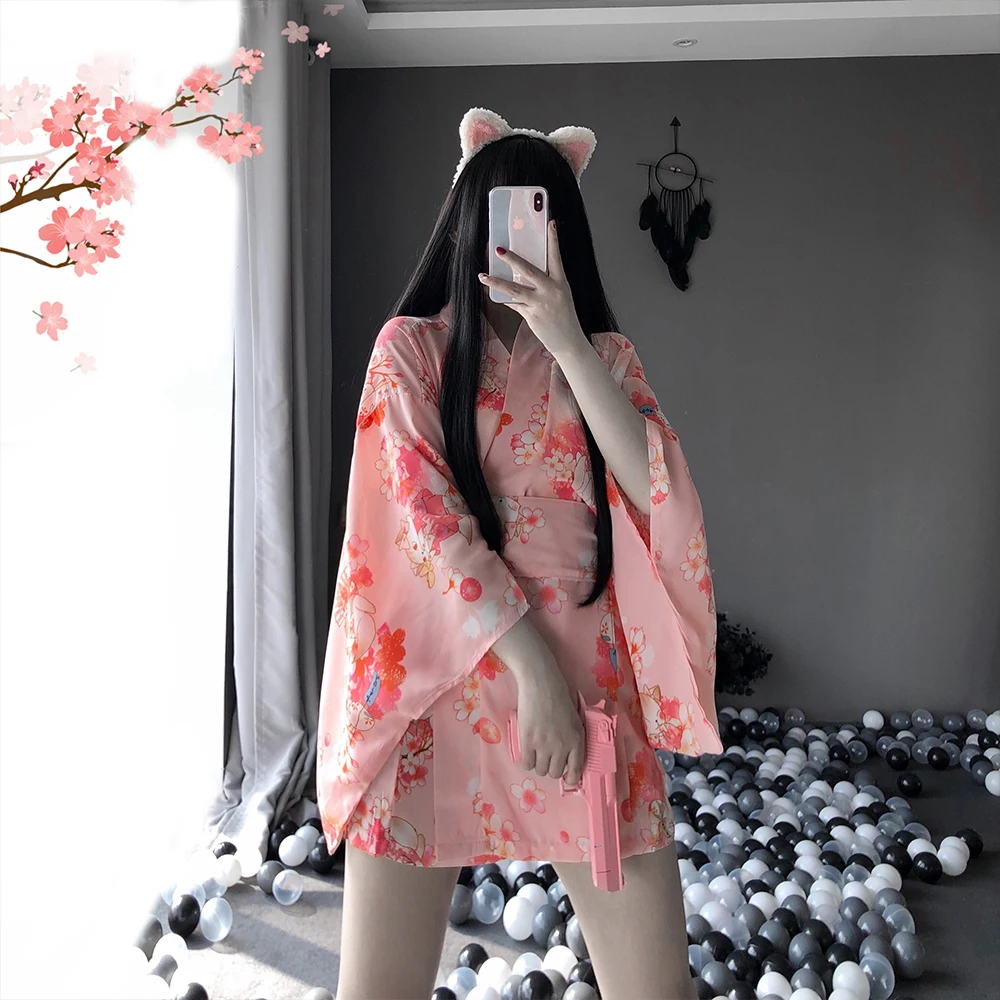 Sakura Sexy Puikus Kimono Japonų Vienodus Drabužius, Gėlių Trumpas Chalatas Kimono Chalatas, Naktiniai Chalatas Mados Suknelė Suknelės