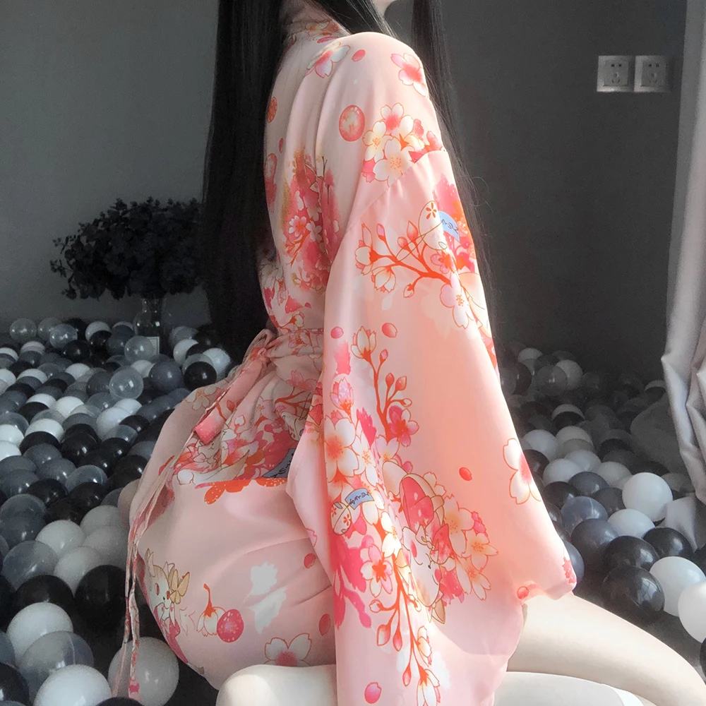 Sakura Sexy Puikus Kimono Japonų Vienodus Drabužius, Gėlių Trumpas Chalatas Kimono Chalatas, Naktiniai Chalatas Mados Suknelė Suknelės