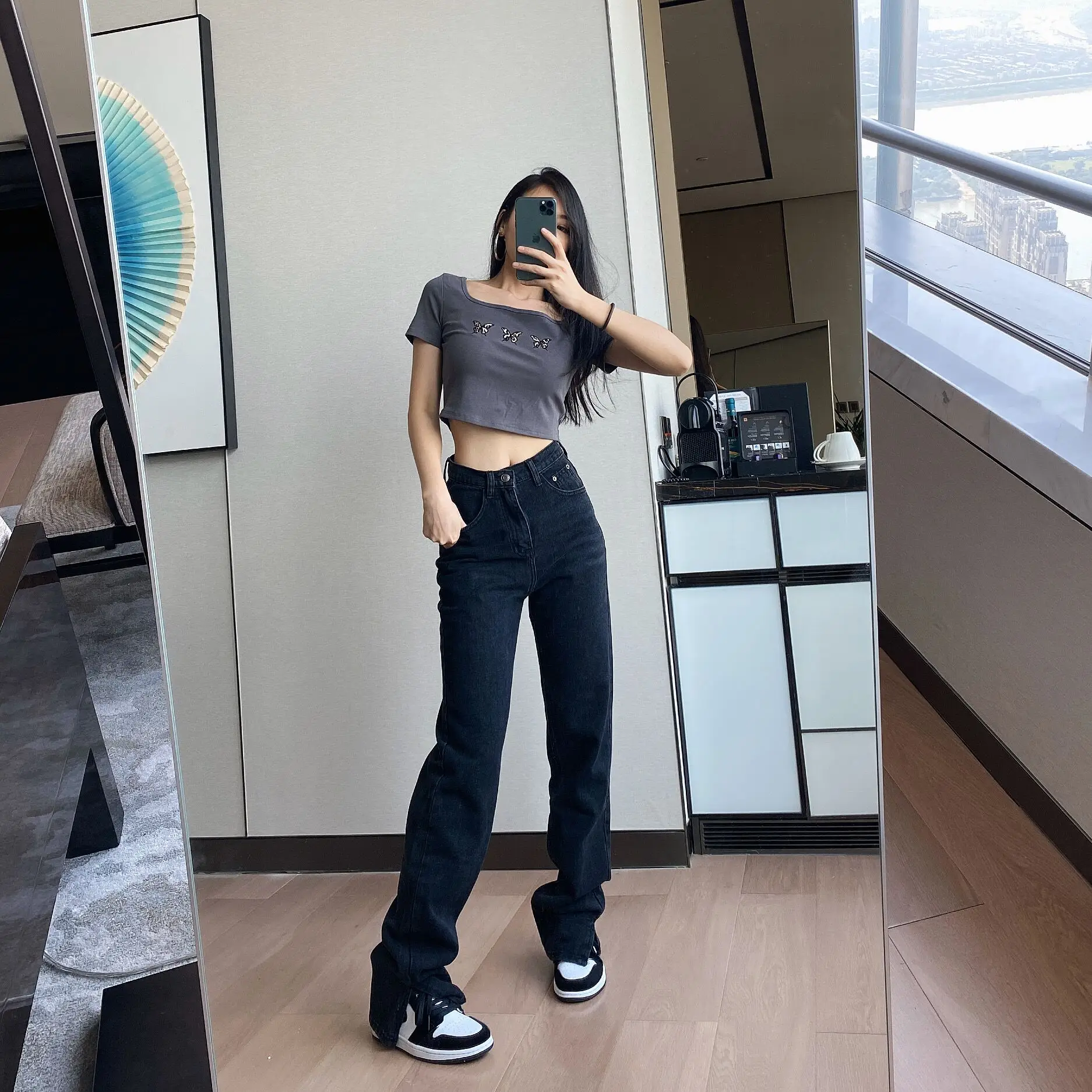 Korėjos Stiliaus Aukšto Juosmens Moterų Stright Pločio Kojų Džinsus Pločio Kojų Kelnės Moterims, Moteriška Streetwear Kelnes Ilgas Laisvas Atsitiktinis