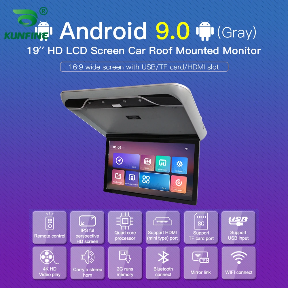 19 colių Ekranas, skaitmeninis ekranas Android 9.0 Automobilinis Stogo Monitorius LCD Apversti Žemyn Ekrane, Orinės Multimedia Vaizdo Lubų, Stogo mount