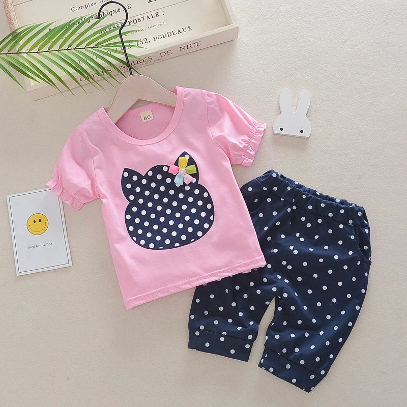 Kūdikiui Baby Girl Drabužiai Nustatyti naujagimio mados dot spausdinti drabužiai tiktų 2019 naujų karšto pardavimo bamblys atsitiktinis marškinėlius+šortai 2vnt komplektas