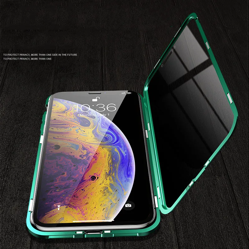360 Apsaugos Privatumo Stiklo Magnetinės Metalo Case For iPhone XS Max XR XS X 7 8 6 6S Plus Anti-Peeping Atveju iPhone, 11 Pro Max