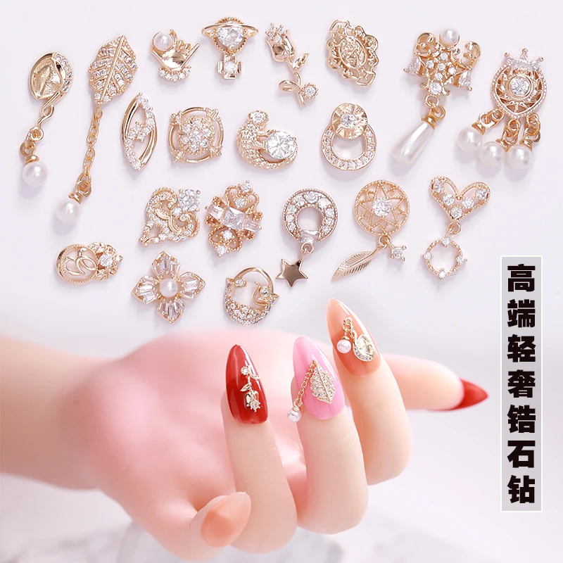5vnt Lapų perlų pakabukas metalo Cirkonis Nail art jewelry nagai, papuošalai aukščiausio lygio cirkonis kristalų Manikiūro cirkonis diamond Pakabukai
