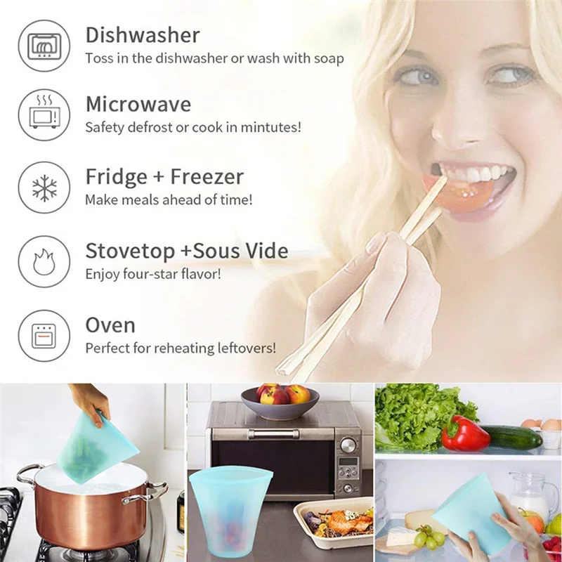 Maisto kokybės Silikono Uždaromos Šviežių saugojimo Krepšys Virtuvės Vaisių ir Daržovių Šaldytuvas Užšaldyti Mikrobangų Saugojimo Krepšys Bakas