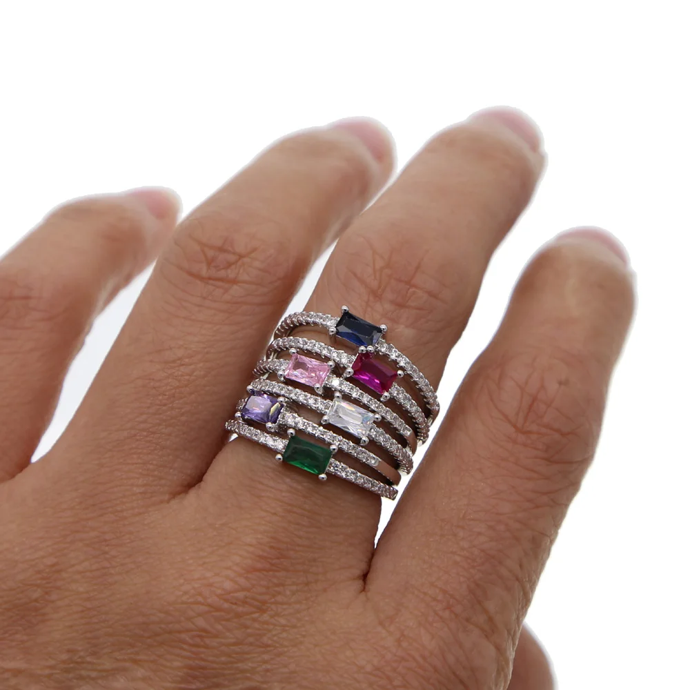 Paprasta minimalus cz žiedas papuošalai Midi piršto žiedai su spalvinga kubinis cirkonis 6 spalvų birthstone papuošalai