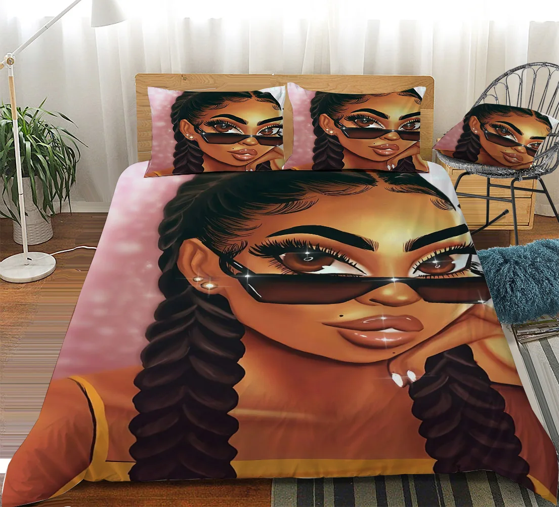 Afrikos Graži Mergina 3D Atspausdintas Patalynės Komplektas Antklodžių užvalkalus Užvalkalai Šalikas Patalynės Komplektas Patalyne, Patalynė(NE Lapas)