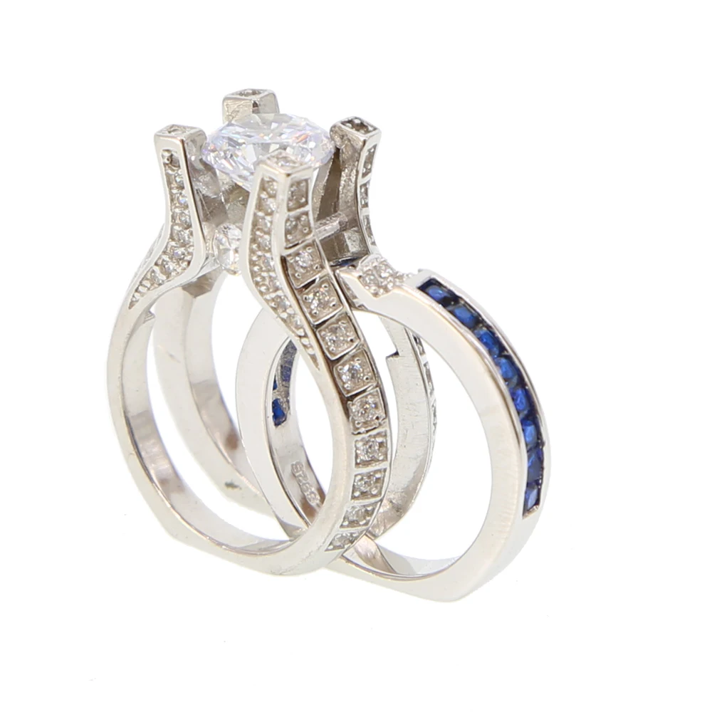 Prabanga Mėlyna aišku, cz 925 sterlingas sidabro didelis žiedas rinkiniai vestuvės vestuvinis gamyklos skatinimo dydis 5-8 pora žiedas