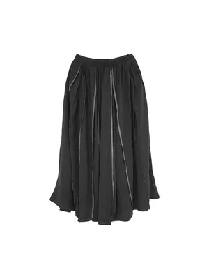 Juodos spalvos paaukštintu liemeniu plisuotos-line sijonas vidutinio ilgio nereguliarus sijonas rudenį naujų pusė ilgio sijonas